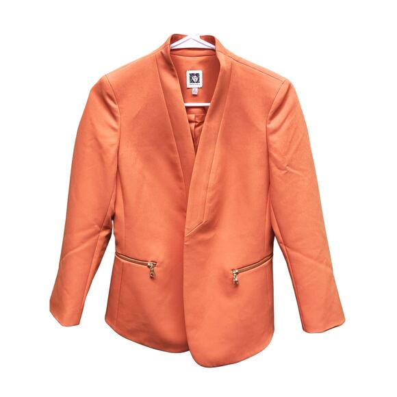 Anne Klein Womens Open Front Orange Blazer Jacket Coat with Pockets Size 0 - Picture 1 of 7